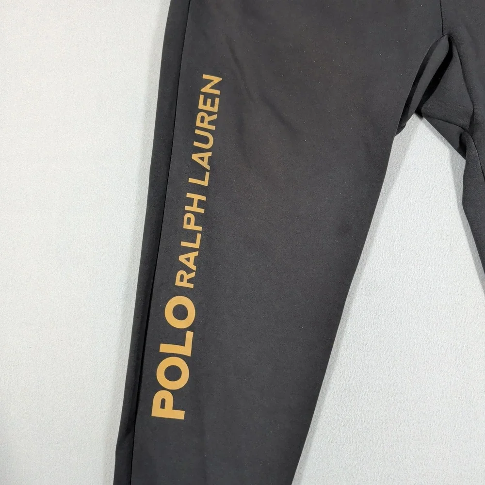 Polo Ralph Lauren Joggers‎ Mens 2XLT Black Gold Spell Out Logo Sweatpants Tall